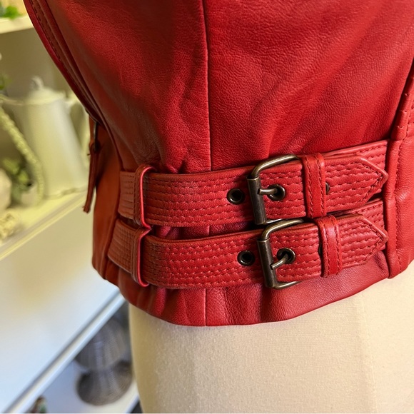Lucky Brand 100% Lamb Leather Red Moto Jacket - Picture 6 of 16